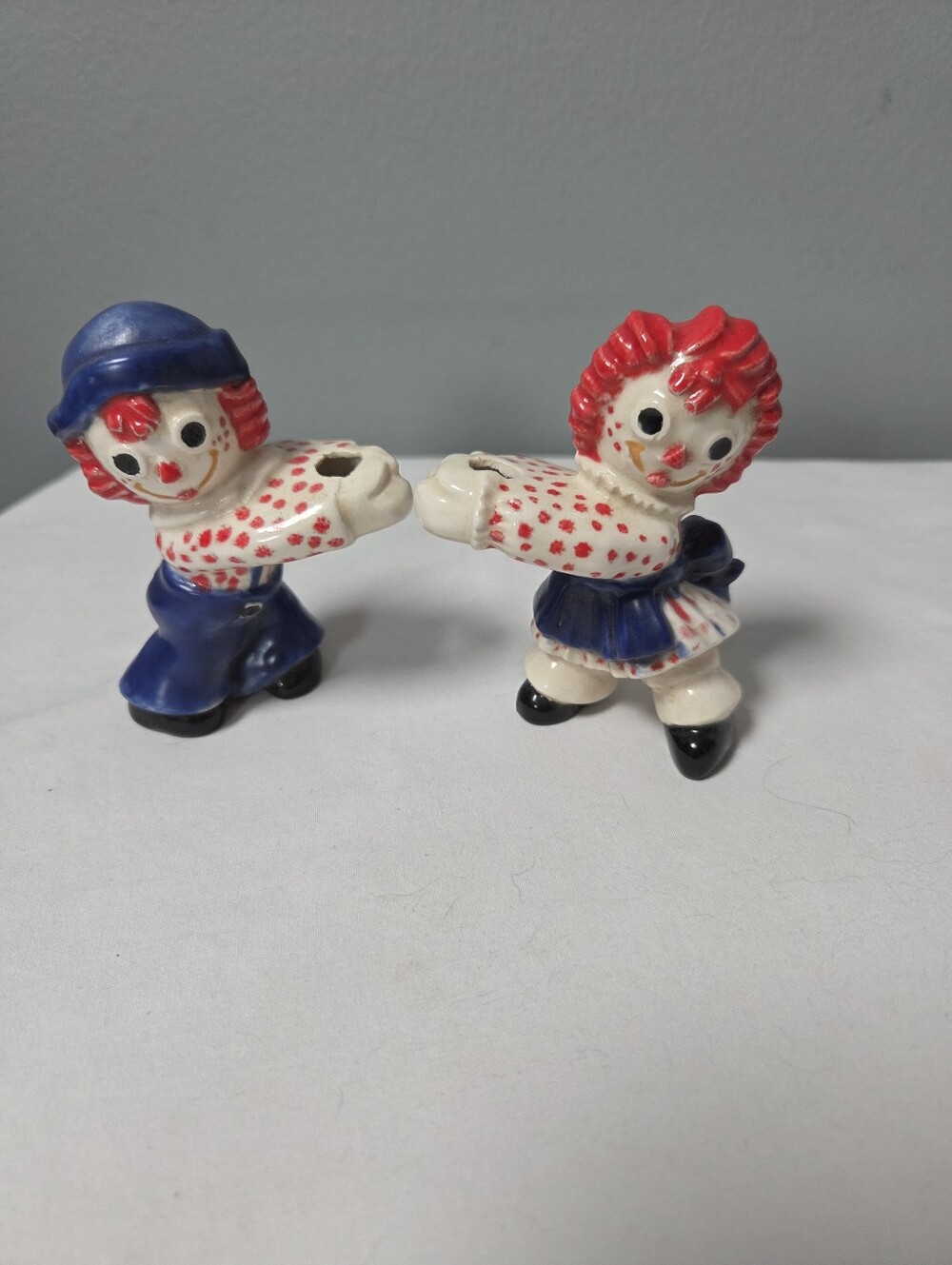 Vintage Raggedy Ann & Andy Candle Holders Hugger Figurines Hand Painted Set
